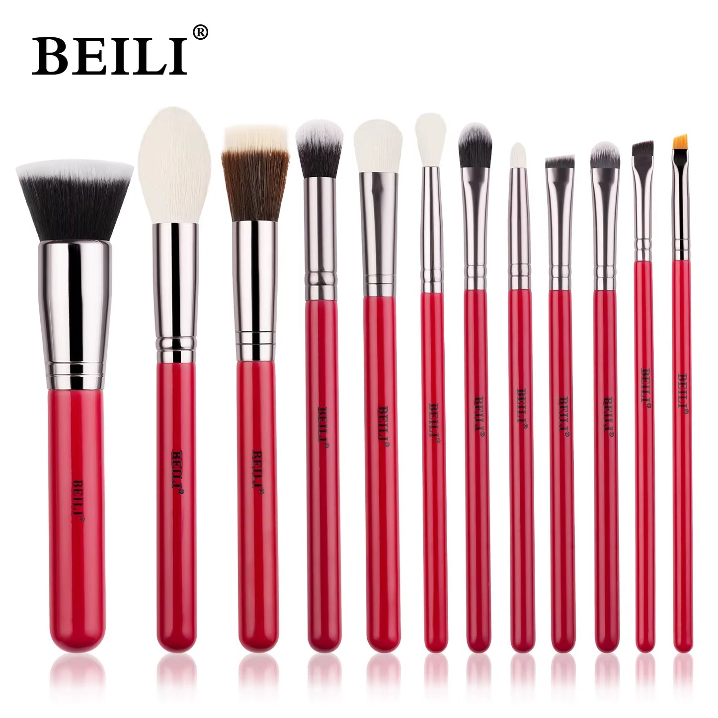 Red Natural Makeup Brushes Set 11-30Pcs Foundation Blending Powder Blush Eyebrow Professional Eyeshadow Brochas Maquillaje