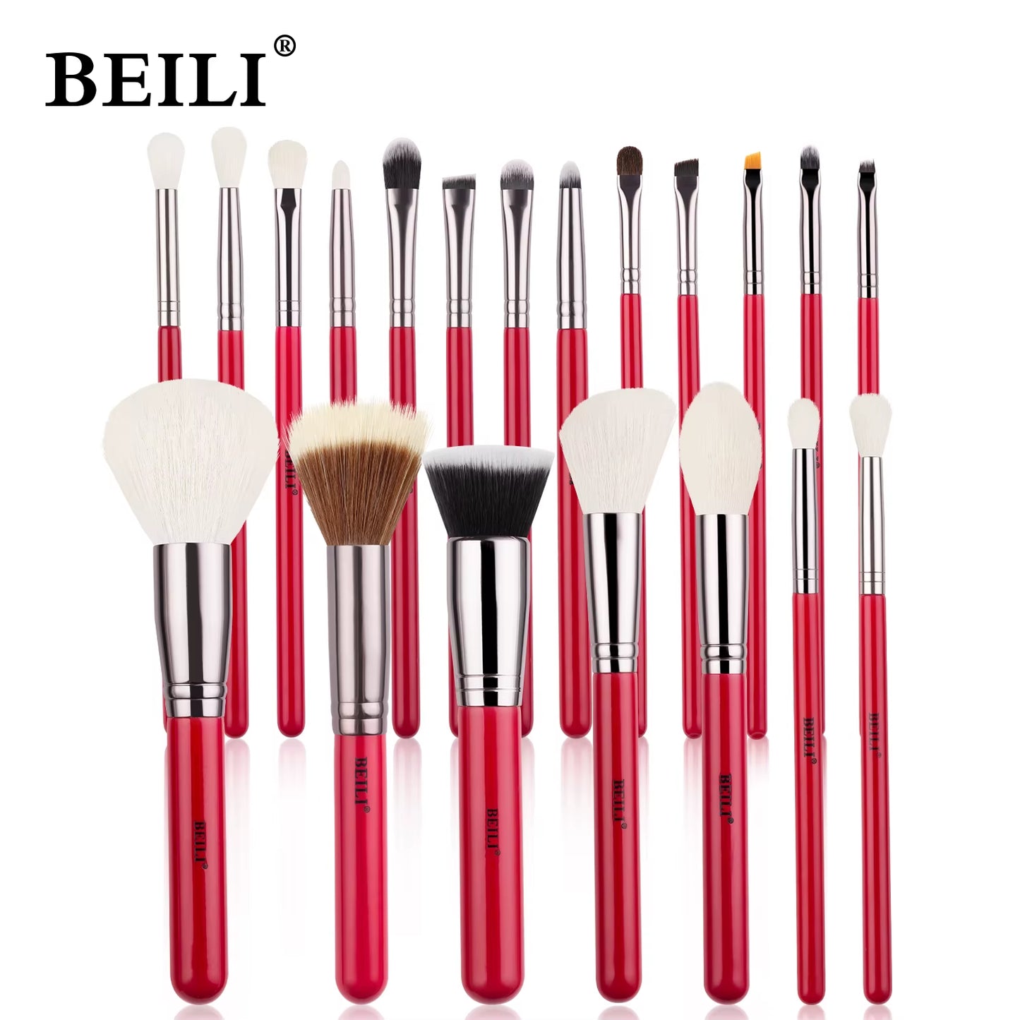 Red Natural Makeup Brushes Set 11-30Pcs Foundation Blending Powder Blush Eyebrow Professional Eyeshadow Brochas Maquillaje