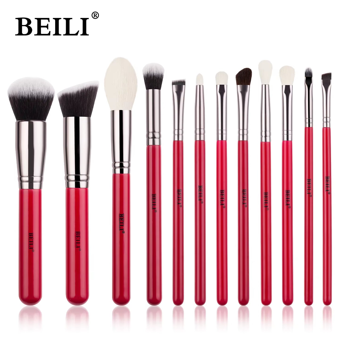 Red Natural Makeup Brushes Set 11-30Pcs Foundation Blending Powder Blush Eyebrow Professional Eyeshadow Brochas Maquillaje
