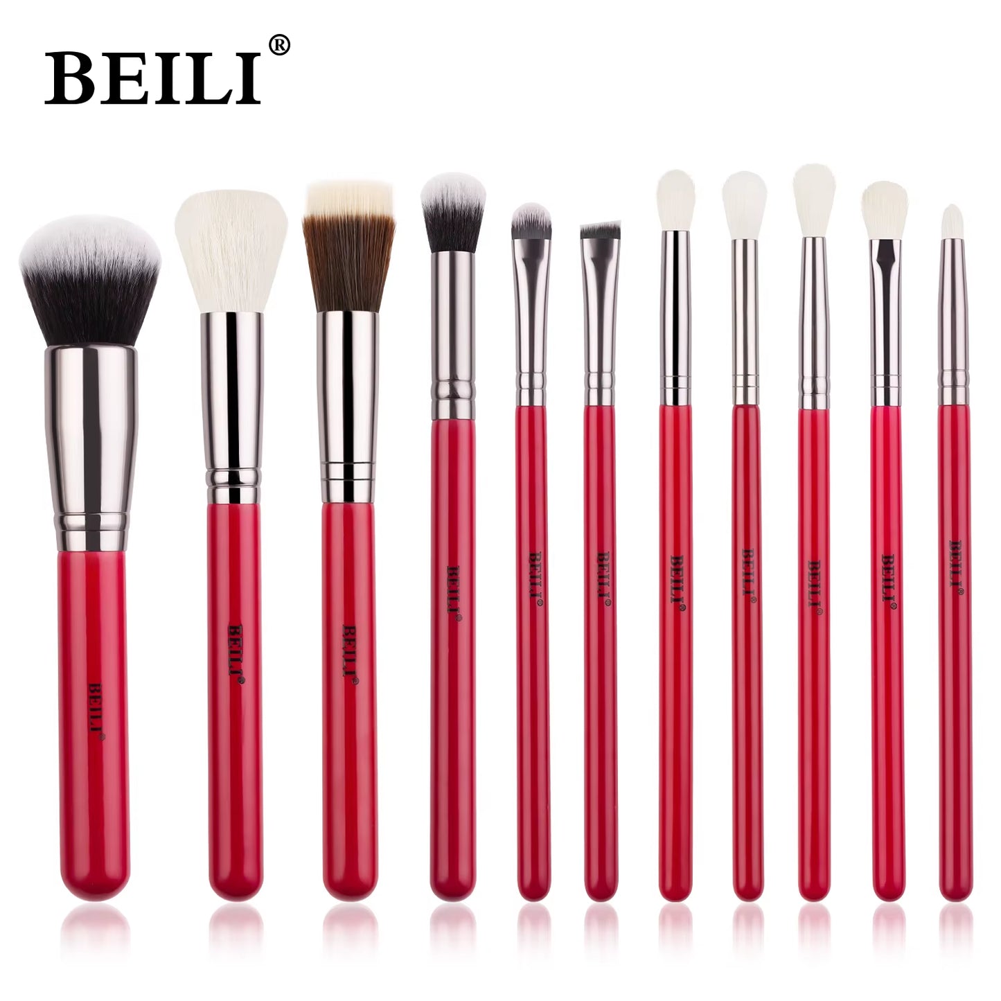 Red Natural Makeup Brushes Set 11-30Pcs Foundation Blending Powder Blush Eyebrow Professional Eyeshadow Brochas Maquillaje