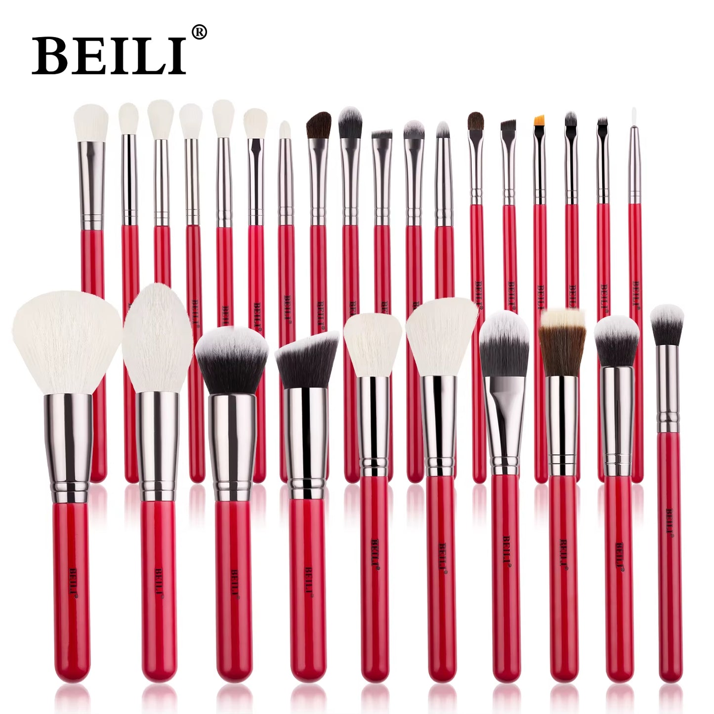 Red Natural Makeup Brushes Set 11-30Pcs Foundation Blending Powder Blush Eyebrow Professional Eyeshadow Brochas Maquillaje