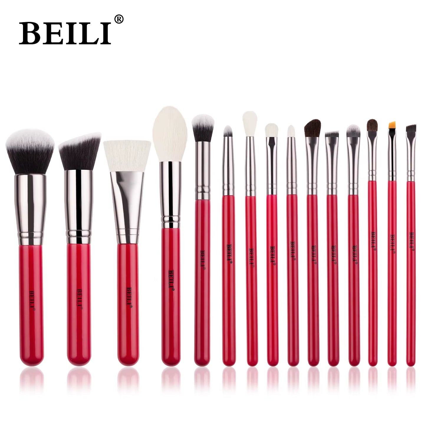 Red Natural Makeup Brushes Set 11-30Pcs Foundation Blending Powder Blush Eyebrow Professional Eyeshadow Brochas Maquillaje