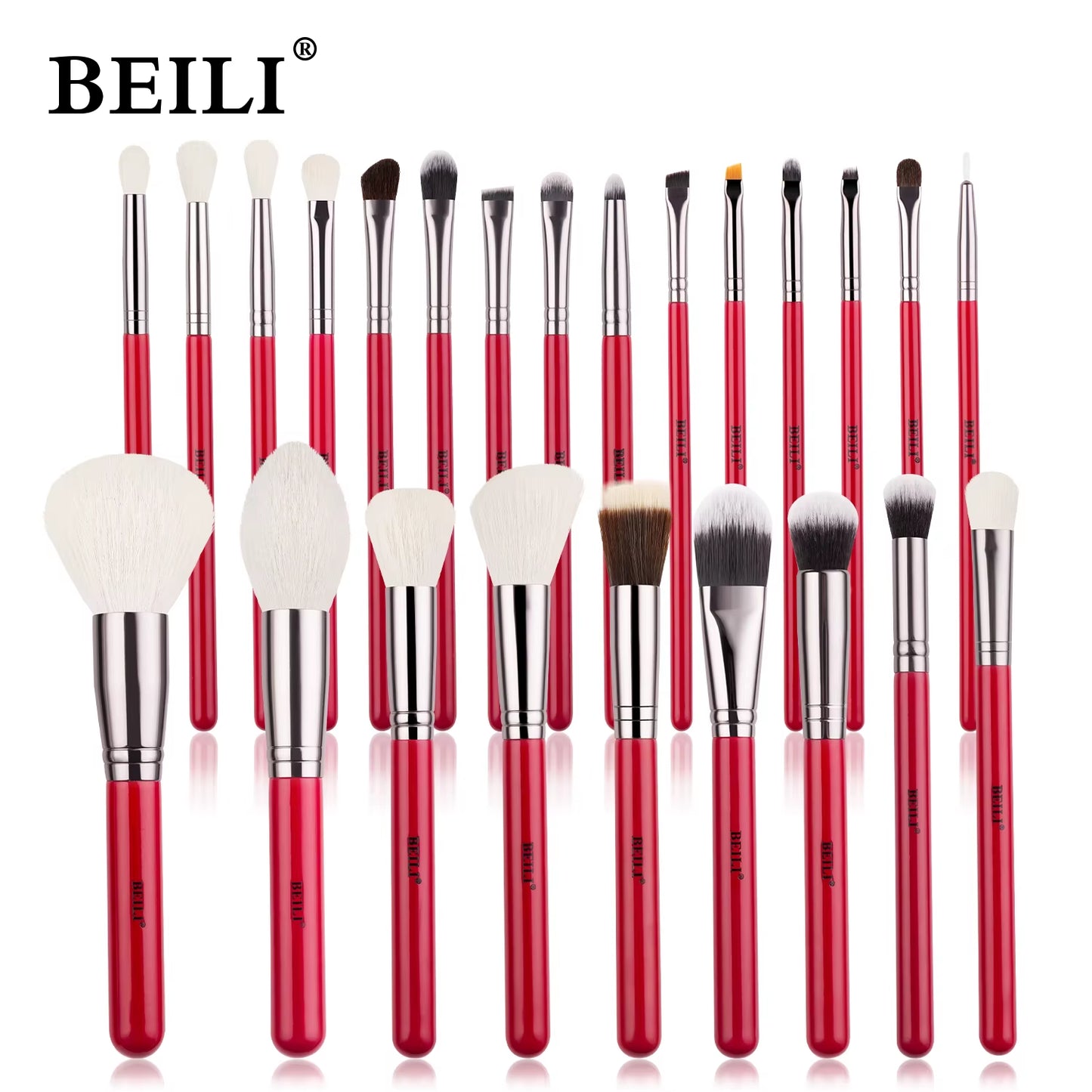 Red Natural Makeup Brushes Set 11-30Pcs Foundation Blending Powder Blush Eyebrow Professional Eyeshadow Brochas Maquillaje